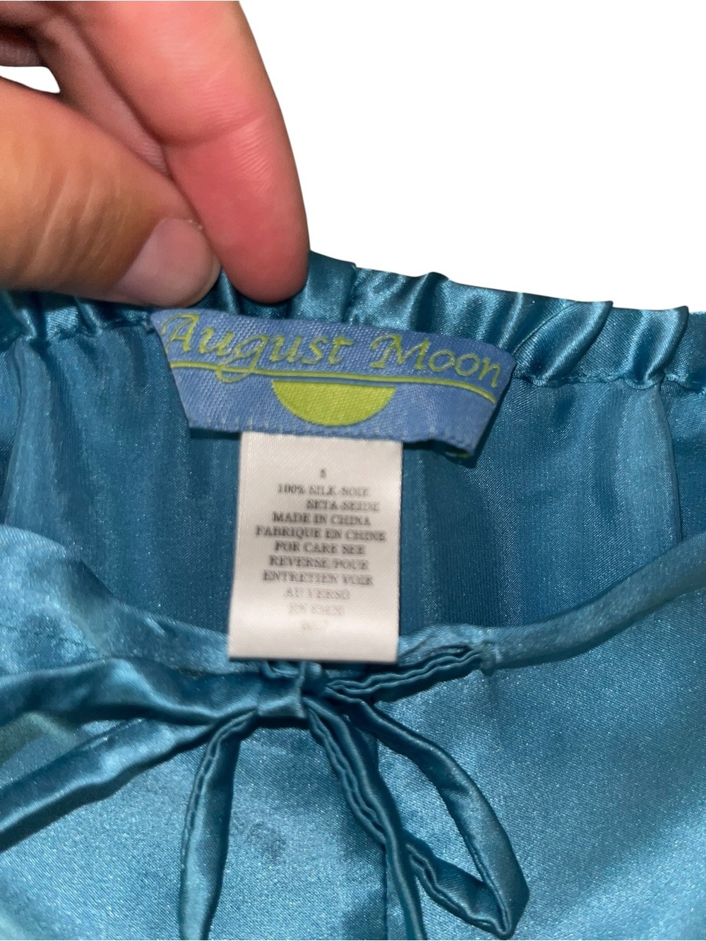 100% Silk AugustMoon Teal Wide-Leg Cargo Pants - Picture 3 of 7